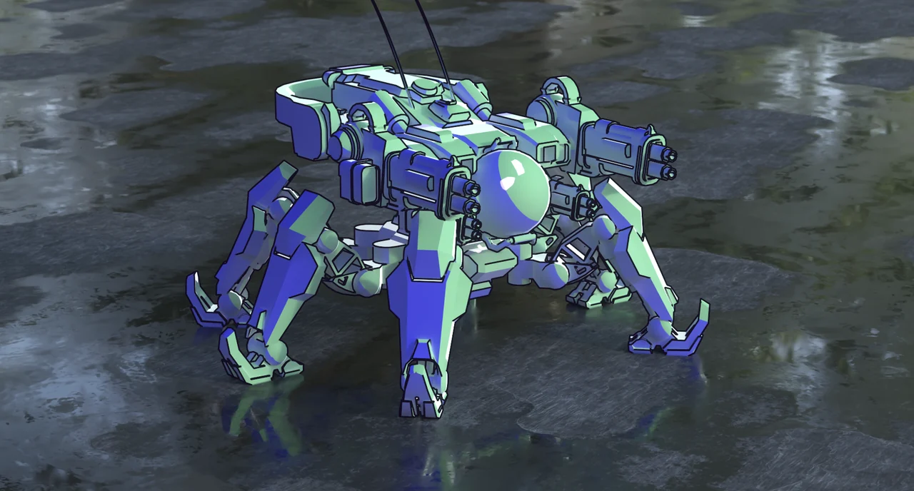 Stylized mech, rendered in Shuaa